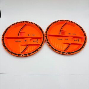 Constructive Eating Construction Plates Set of 2 Kids Orange Divided Dish BPA-Fr